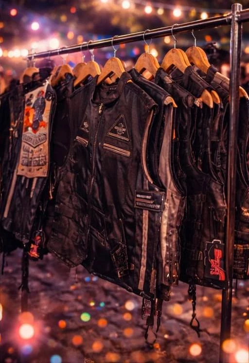 Coletes de pele expostos num cabide no evento